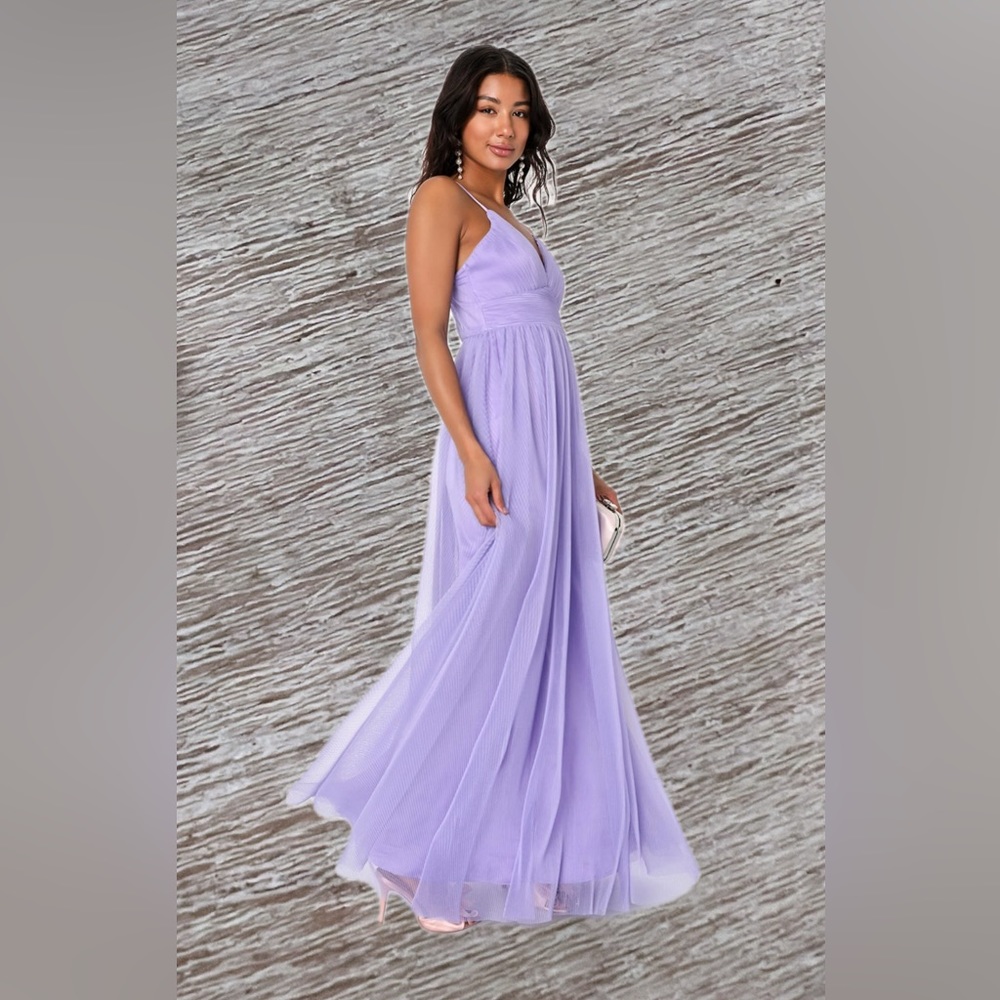 🔥Angelic Entrance Lavender Pleated Tulle Maxi Dress NWT